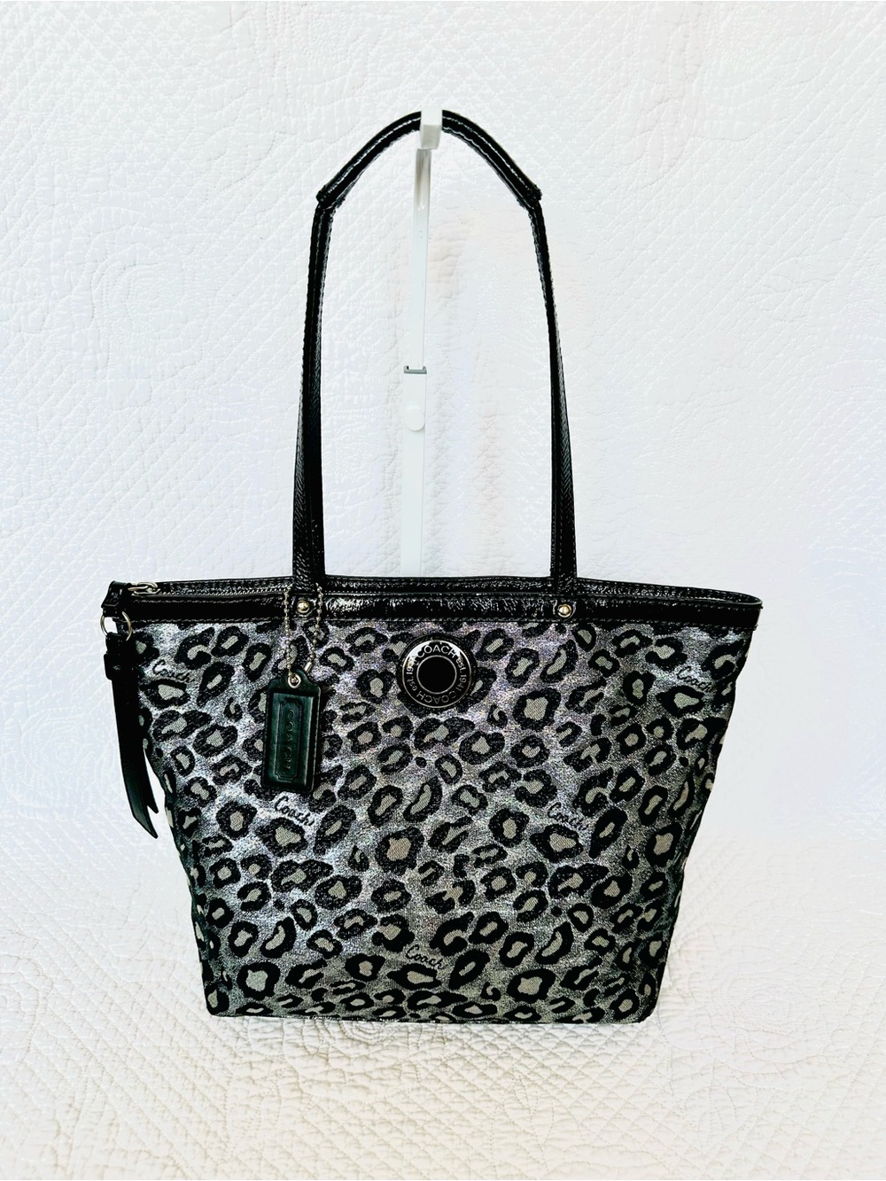 Coach Leopard-Print Tote in Black and Gray